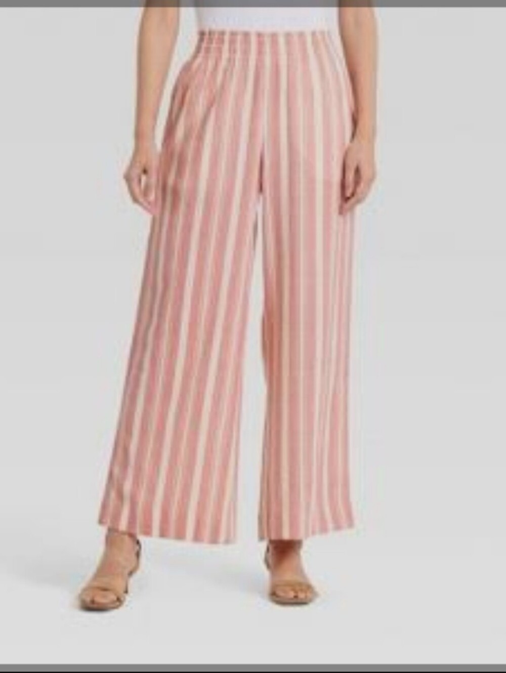 A New Day Women's Linen Wide Leg Pull-On Pants, Red/White Striped